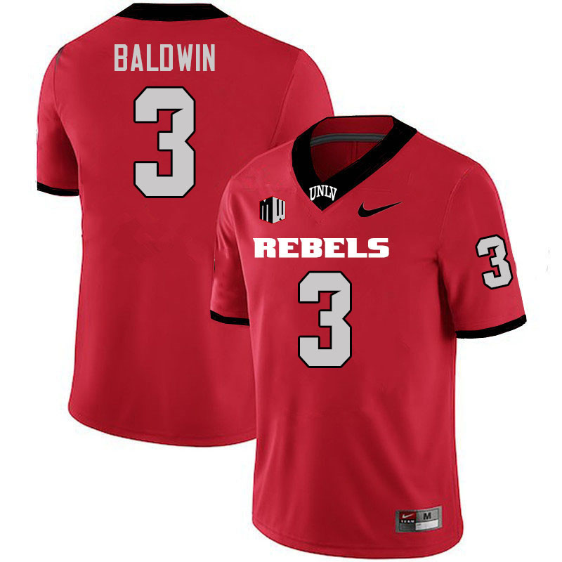 Men #3 Johnathan Baldwin UNLV Rebels College Football Jerseys Stitched-Scarlet